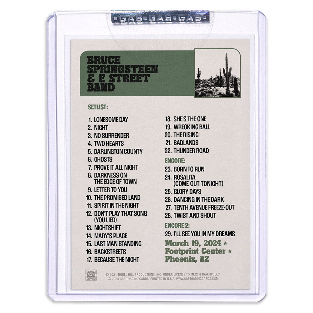 GAS Phoenix March 19 Bruce Springsteen & The E-Street Band 2024 Setlist Trading Card