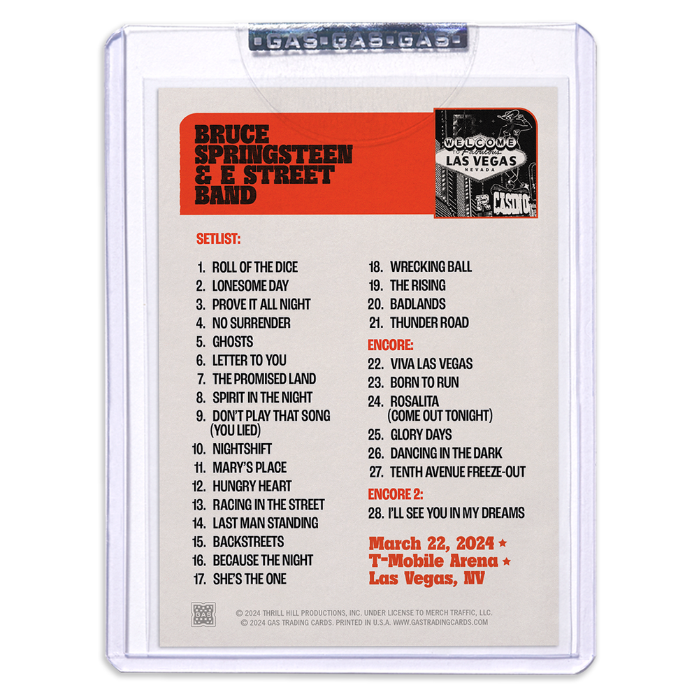 GAS Las Vegas March 22 Bruce Springsteen & The E-Street Band 2024 Setlist Trading Card