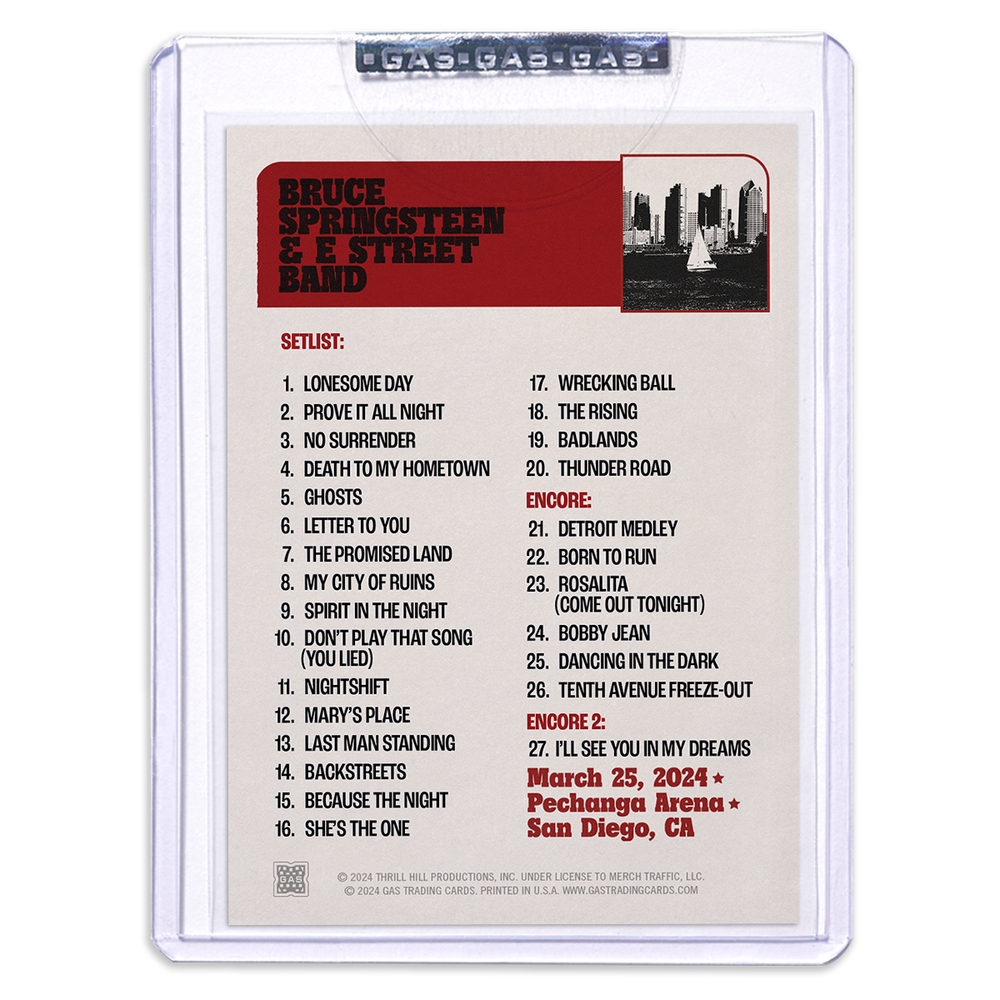 GAS San Diego March 25 Bruce Springsteen & The E-Street Band 2024 Setlist Trading Card