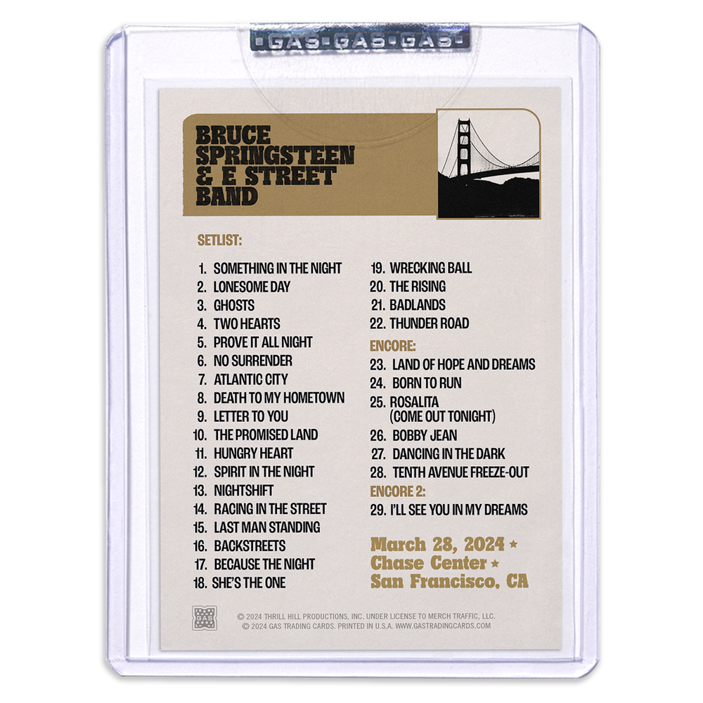GAS San Francisco March 28 Bruce Springsteen & The E-Street Band 2024 Setlist Trading Card
