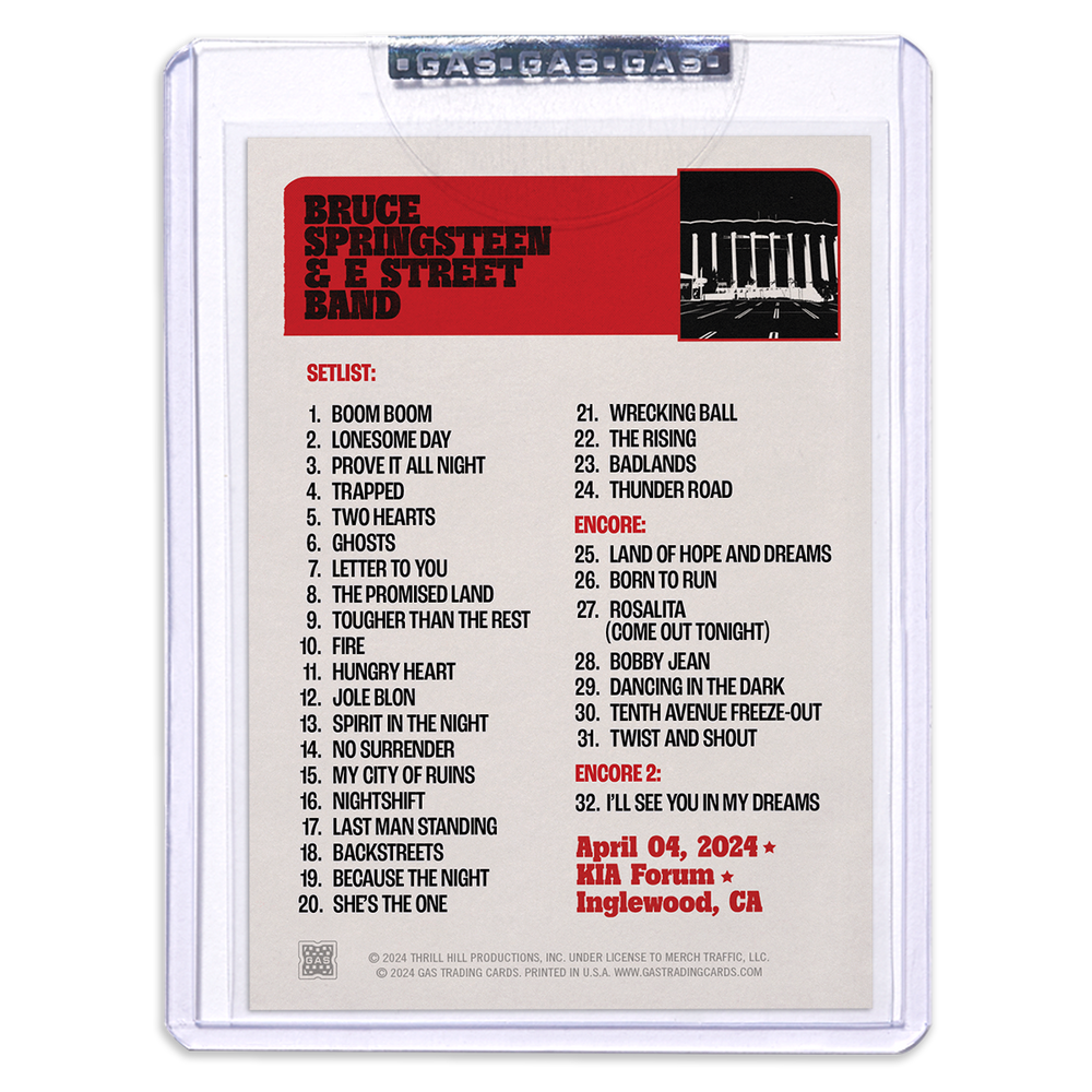 GAS Inglewood April 4 Bruce Springsteen & The E-Street Band 2024 Setlist Trading Card