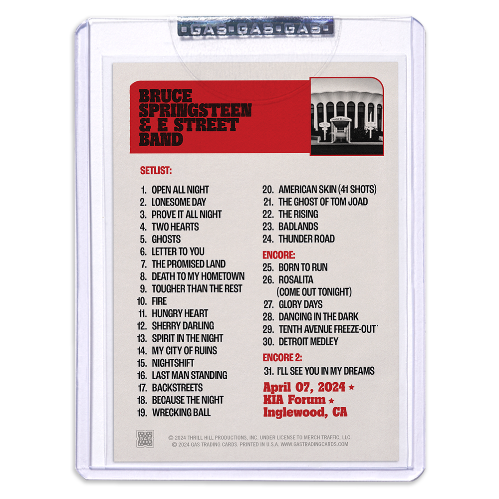 GAS Inglewood April 7 Bruce Springsteen & The E-Street Band 2024 Setlist Trading Card