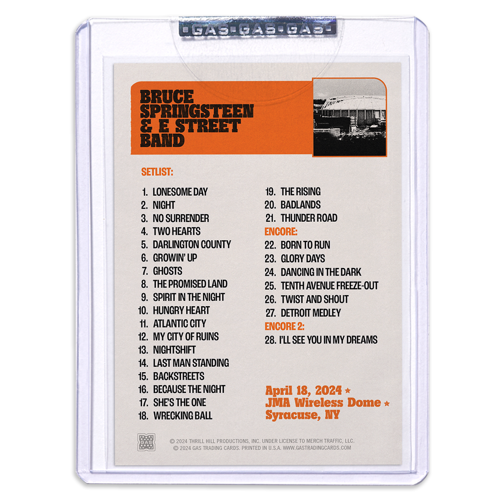 GAS Syracuse April 18 Bruce Springsteen & The E-Street Band 2024 Setlist Trading Card