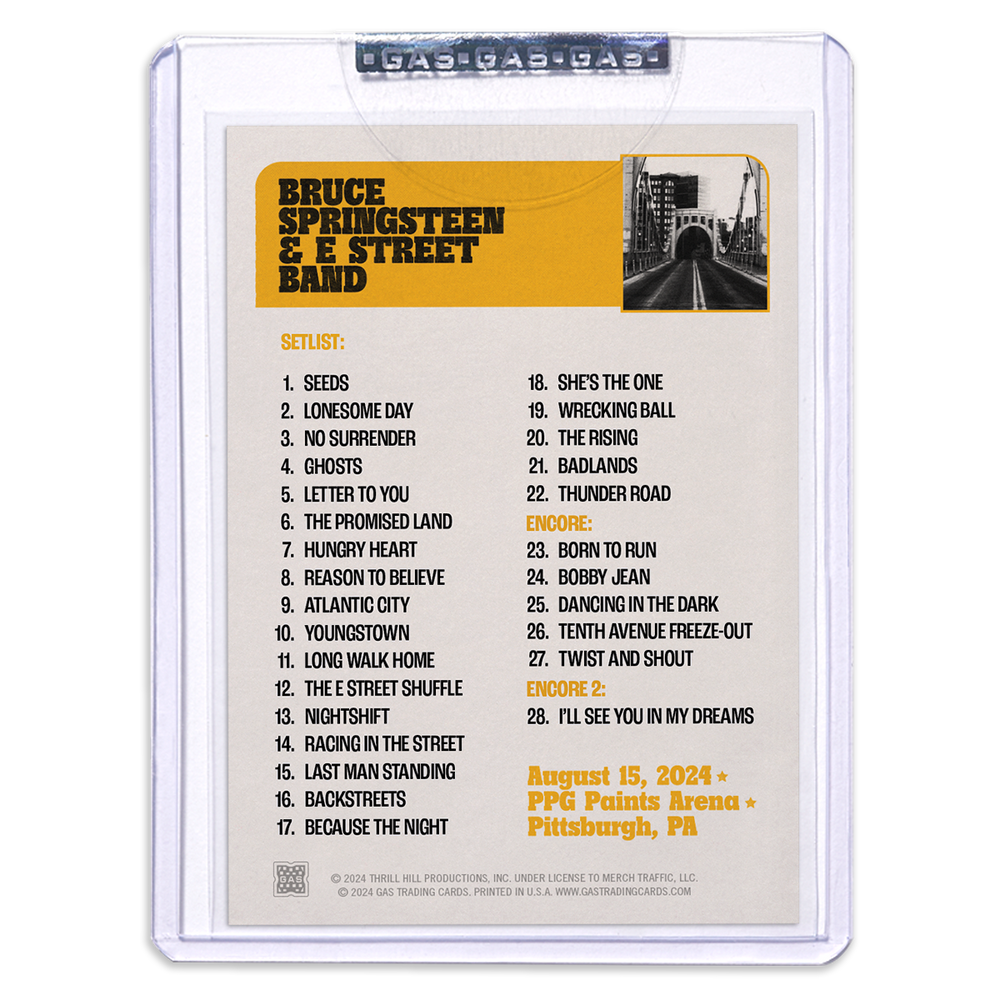 GAS Pittsburgh August 15 Bruce Springsteen & The E Street Band 2024 Setlist Trading Card