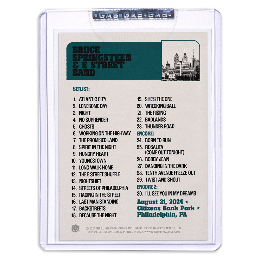 GAS Philadelphia August 21 Bruce Springsteen & The E Street Band 2024 Setlist Trading Card