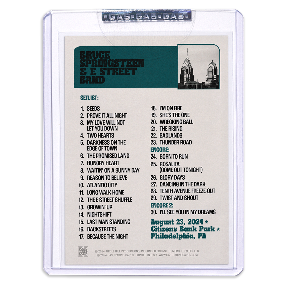 GAS Philadelphia August 23 Bruce Springsteen & The E Street Band 2024 Setlist Trading Card