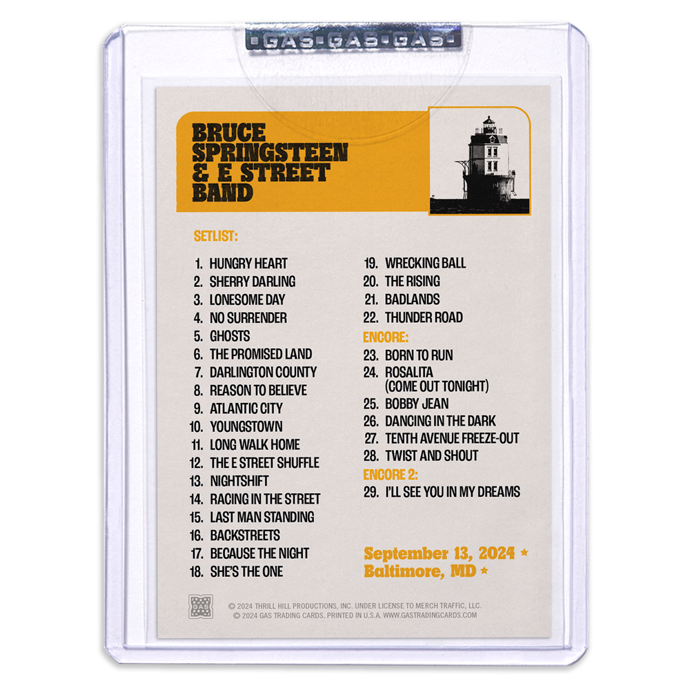 GAS Baltimore September 13 Bruce Springsteen & The E-Street Band 2024 Setlist Trading Card