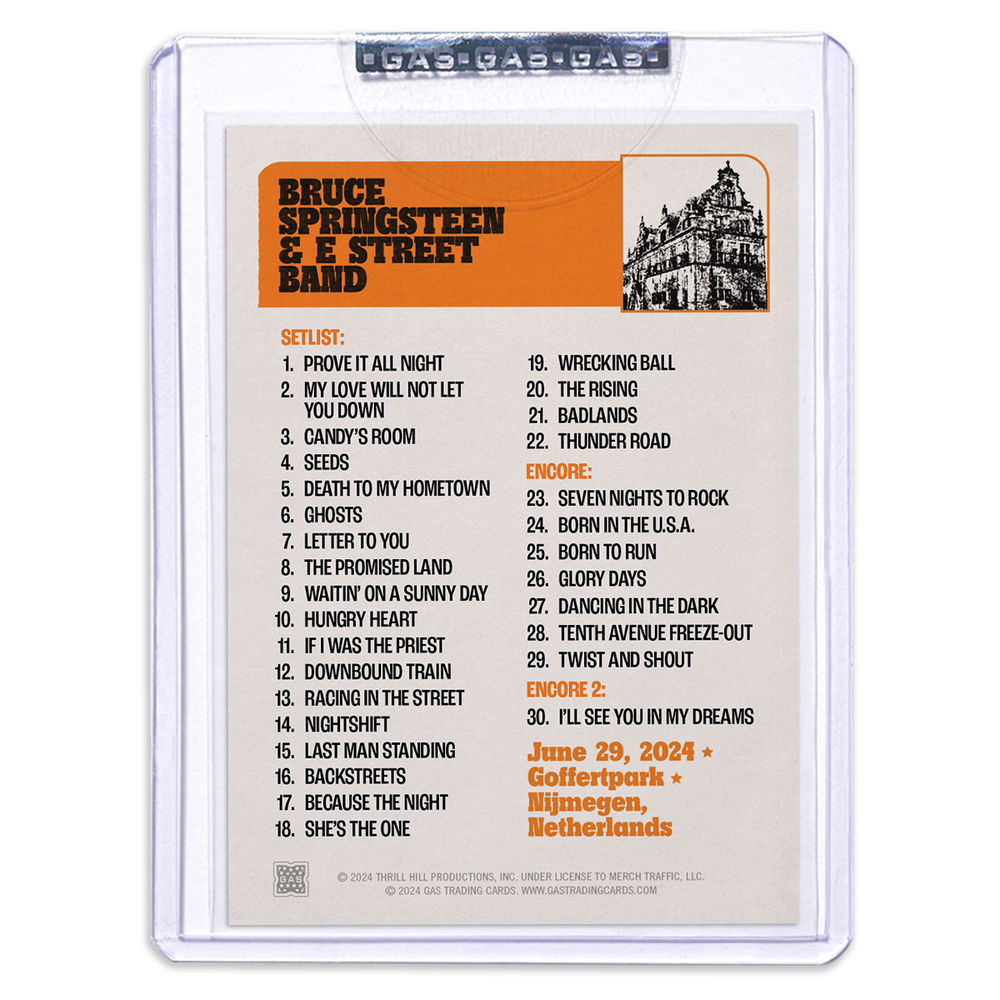 GAS Nijmegen June 29th Bruce Springsteen & The E-Street Band European Tour 2024 Setlist Trading Card